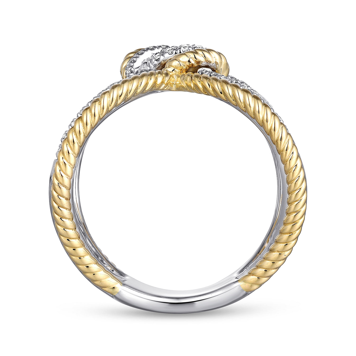 14K White-Yellow Gold Split Shank Diamond Knot Ring