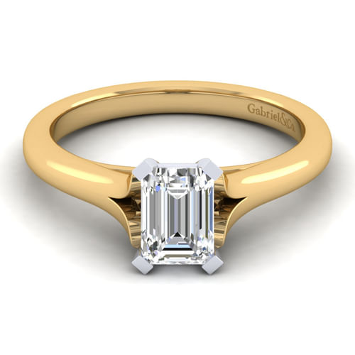 14K White-Yellow Gold Split Shank Emerald Cut Diamond Engagement Ring