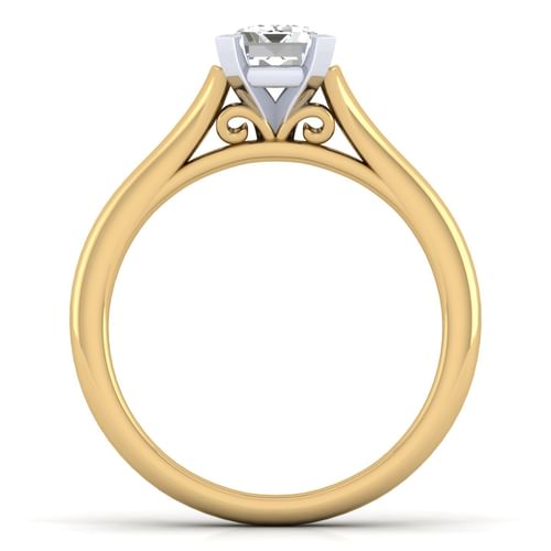 14K White-Yellow Gold Split Shank Emerald Cut Diamond Engagement Ring