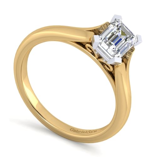 14K White-Yellow Gold Split Shank Emerald Cut Diamond Engagement Ring