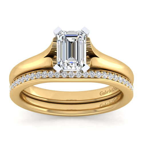 14K White-Yellow Gold Split Shank Emerald Cut Diamond Engagement Ring