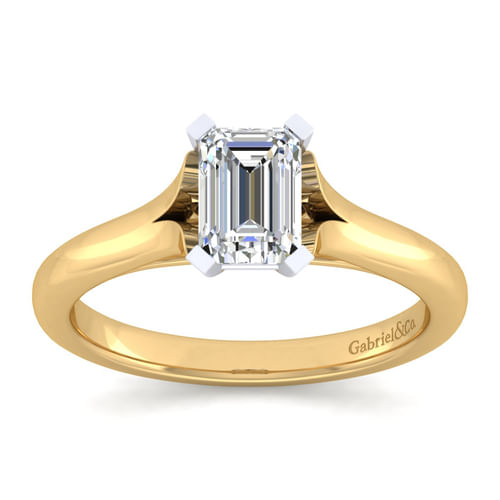 14K White-Yellow Gold Split Shank Emerald Cut Diamond Engagement Ring