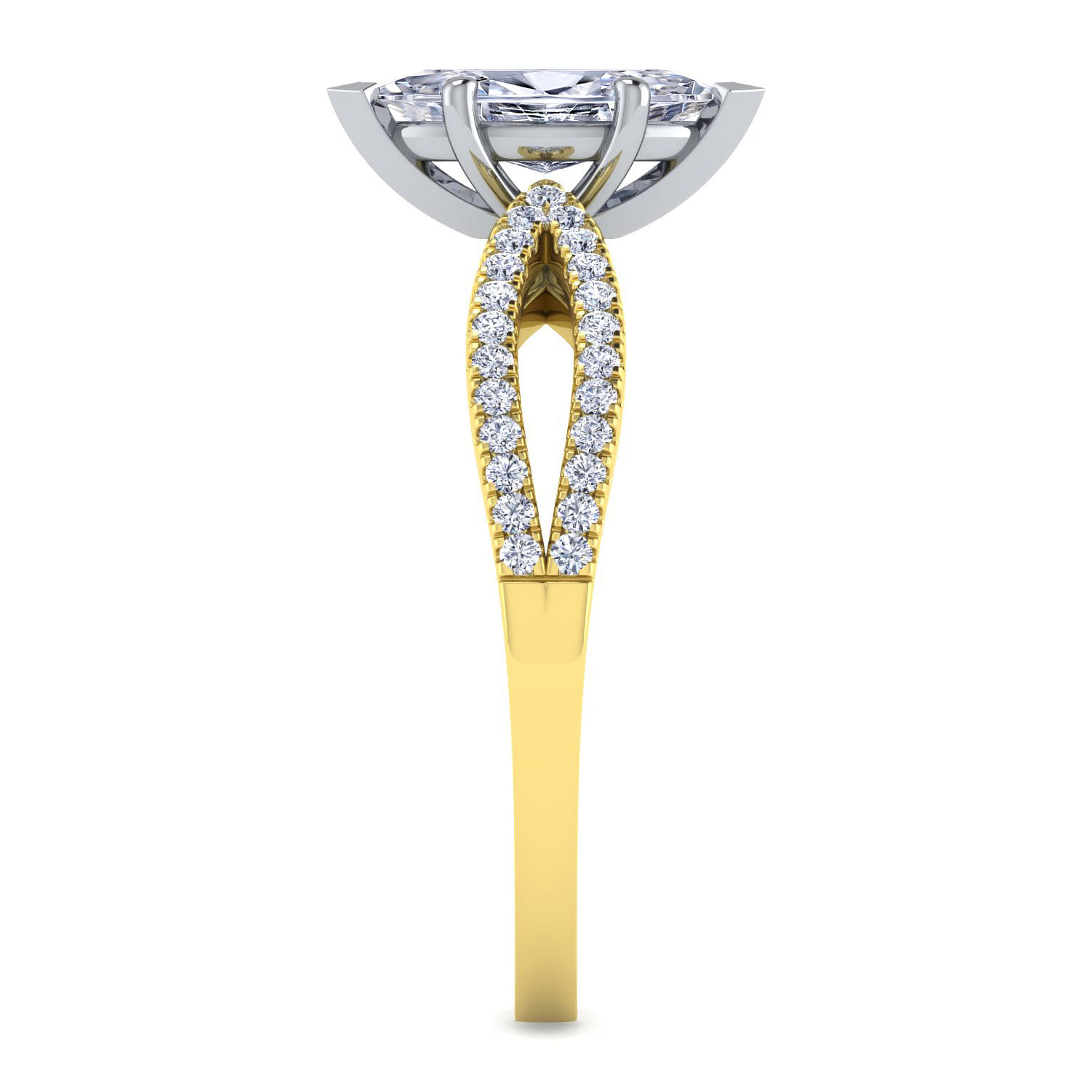 14K White-Yellow Gold Split Shank Marquise Shape Diamond Engagement Ring