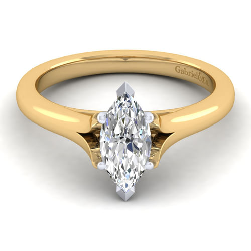 14K White-Yellow Gold Split Shank Marquise Shape Diamond Engagement Ring