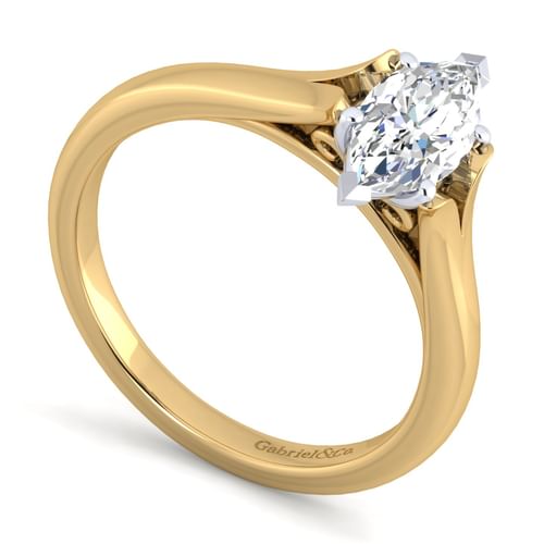 14K White-Yellow Gold Split Shank Marquise Shape Diamond Engagement Ring