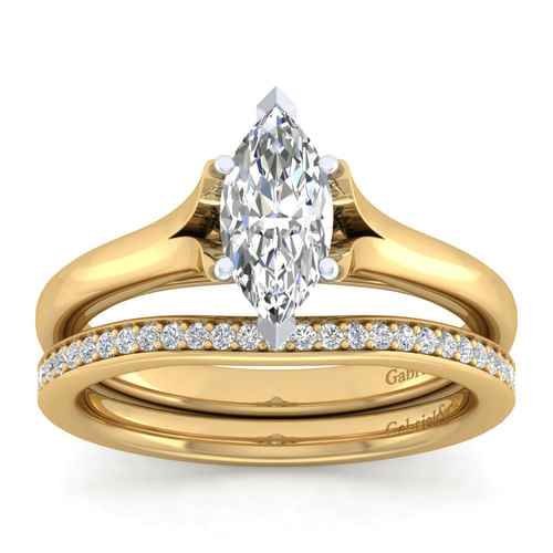 14K White-Yellow Gold Split Shank Marquise Shape Diamond Engagement Ring