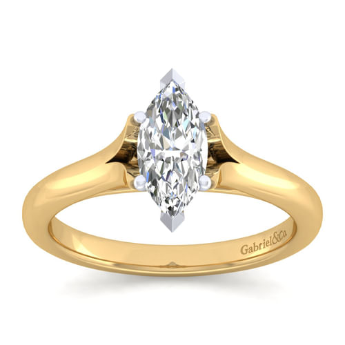 14K White-Yellow Gold Split Shank Marquise Shape Diamond Engagement Ring
