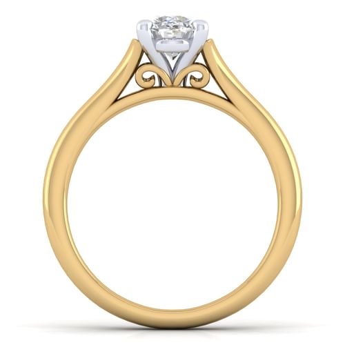14K White-Yellow Gold Split Shank Oval Diamond Engagement Ring