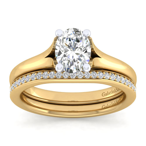 14K White-Yellow Gold Split Shank Oval Diamond Engagement Ring