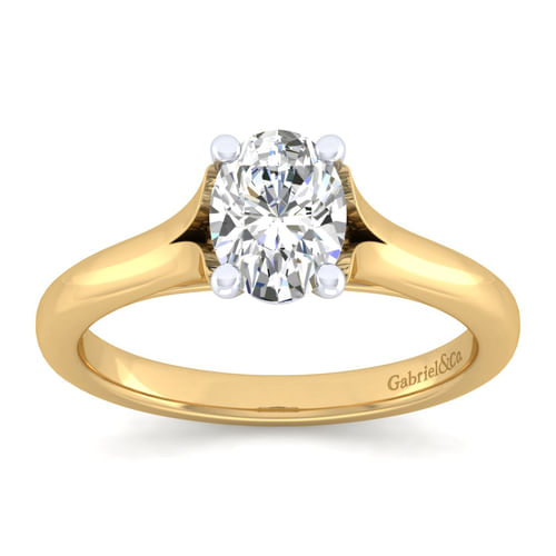 14K White-Yellow Gold Split Shank Oval Diamond Engagement Ring