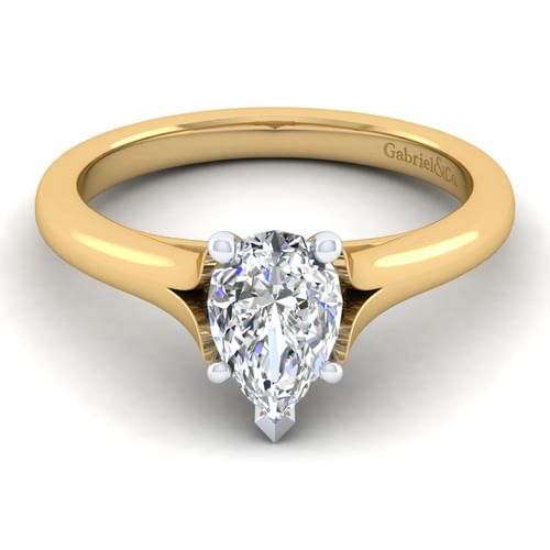 14K White-Yellow Gold Split Shank Pear Shape Diamond Engagement Ring