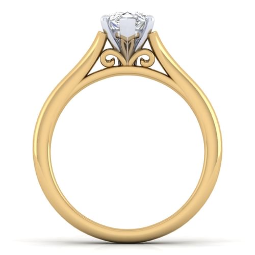 14K White-Yellow Gold Split Shank Pear Shape Diamond Engagement Ring