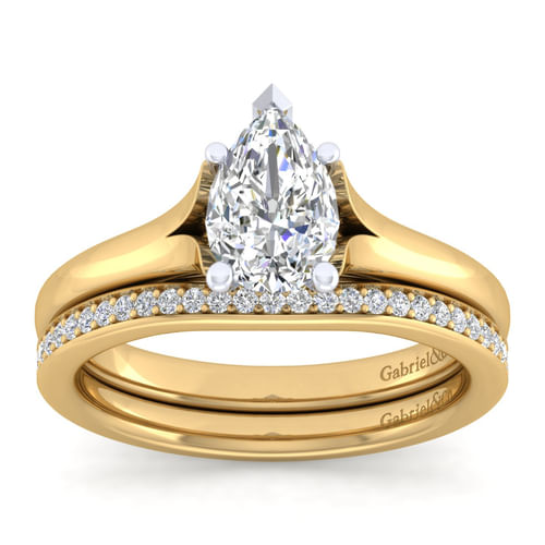 14K White-Yellow Gold Split Shank Pear Shape Diamond Engagement Ring