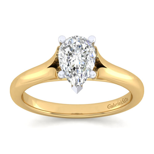 14K White-Yellow Gold Split Shank Pear Shape Diamond Engagement Ring