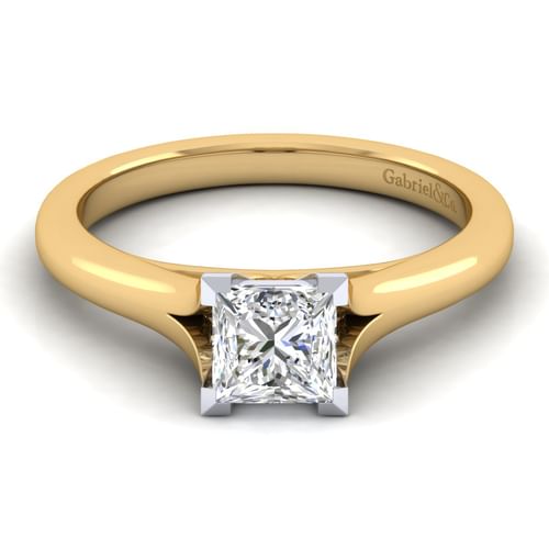 14K White-Yellow Gold Split Shank Princess Cut Diamond Engagement Ring