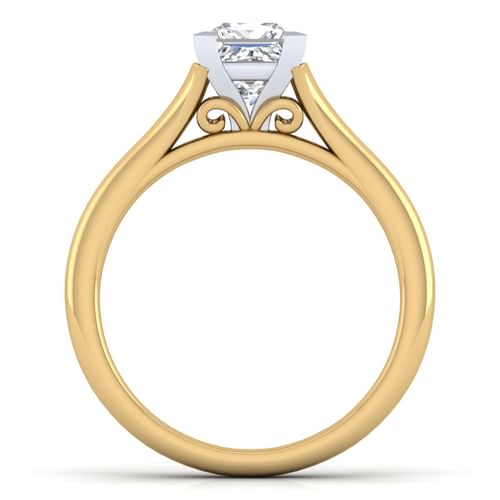 14K White-Yellow Gold Split Shank Princess Cut Diamond Engagement Ring