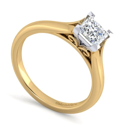 14K White-Yellow Gold Split Shank Princess Cut Diamond Engagement Ring