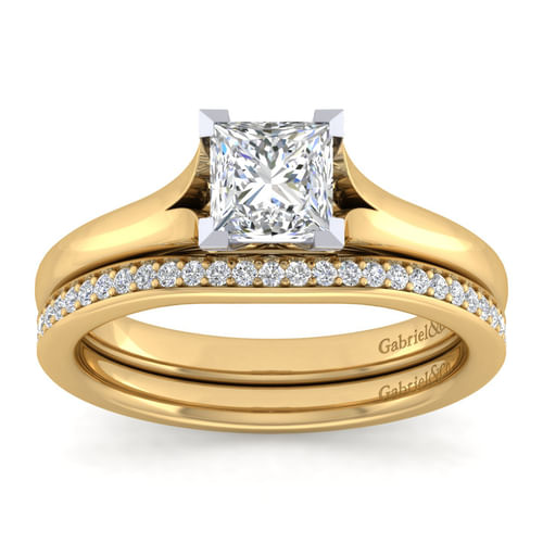 14K White-Yellow Gold Split Shank Princess Cut Diamond Engagement Ring