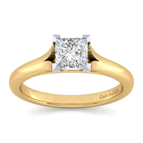 14K White-Yellow Gold Split Shank Princess Cut Diamond Engagement Ring