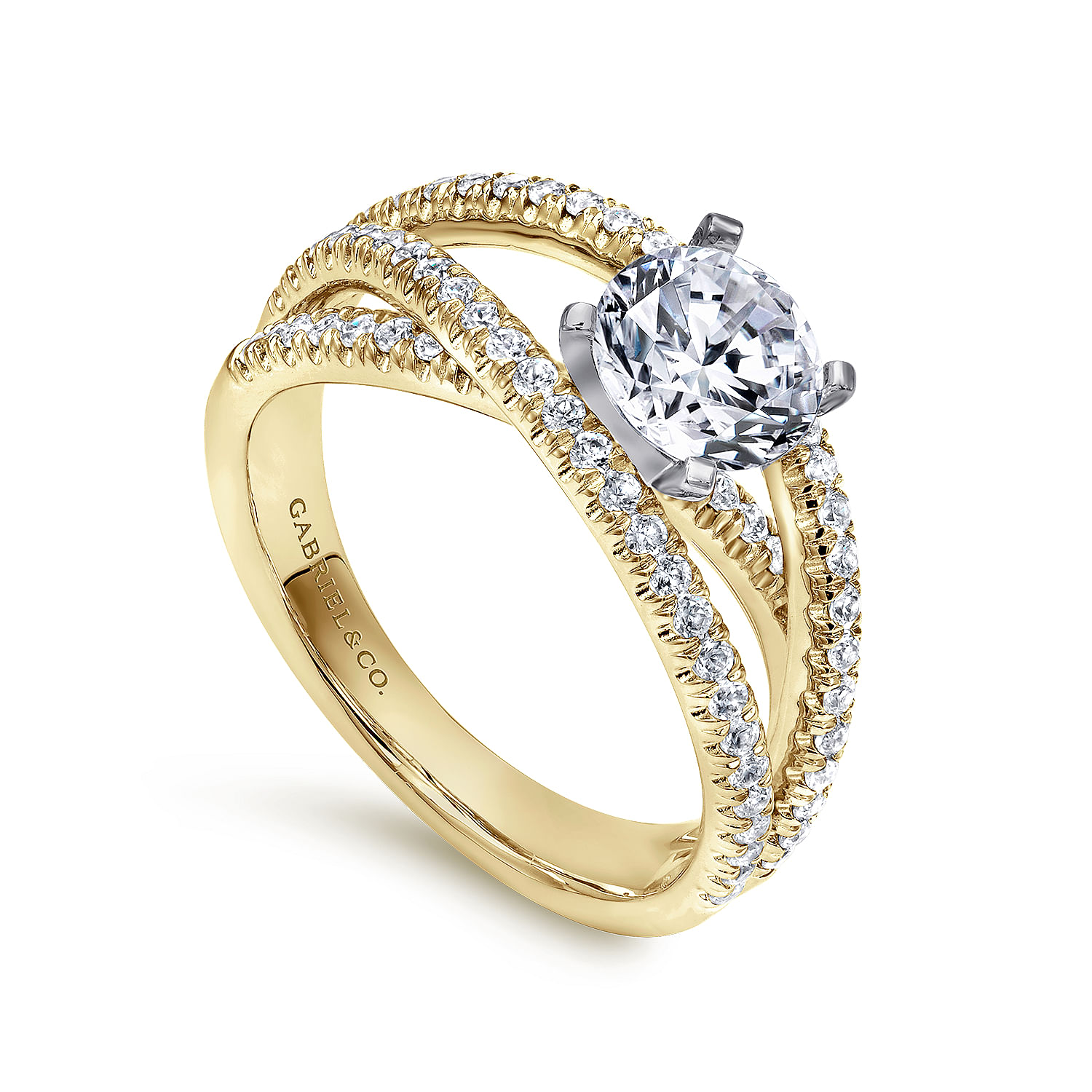 14K White-Yellow Gold Split Shank Round Diamond Engagement Ring