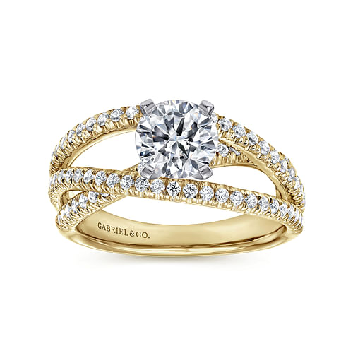 14K White-Yellow Gold Split Shank Round Diamond Engagement Ring