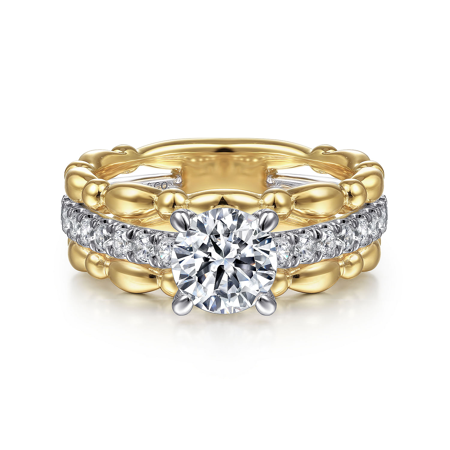 Gabriel - 14K White-Yellow Gold Split Shank Round Diamond Engagement Ring