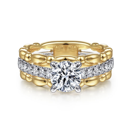 14K White-Yellow Gold Split Shank Round Diamond Engagement Ring