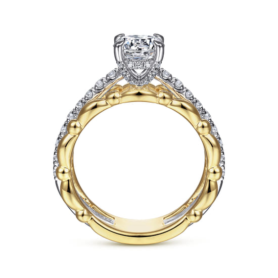 14K White-Yellow Gold Split Shank Round Diamond Engagement Ring angle 2
