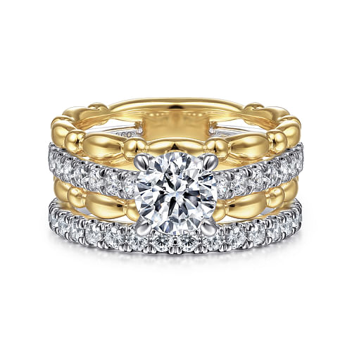 14K White-Yellow Gold Split Shank Round Diamond Engagement Ring