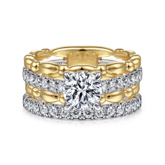 14K White-Yellow Gold Split Shank Round Diamond Engagement Ring angle 4