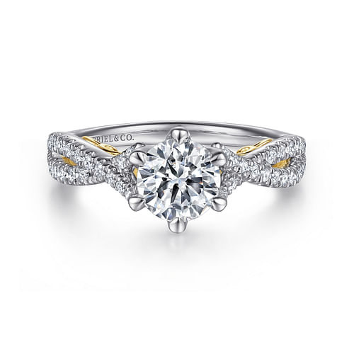 14K White-Yellow Gold Split Shank Round Diamond Engagement Ring