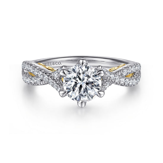 Gabriel - 14K White-Yellow Gold Split Shank Round Diamond Engagement Ring