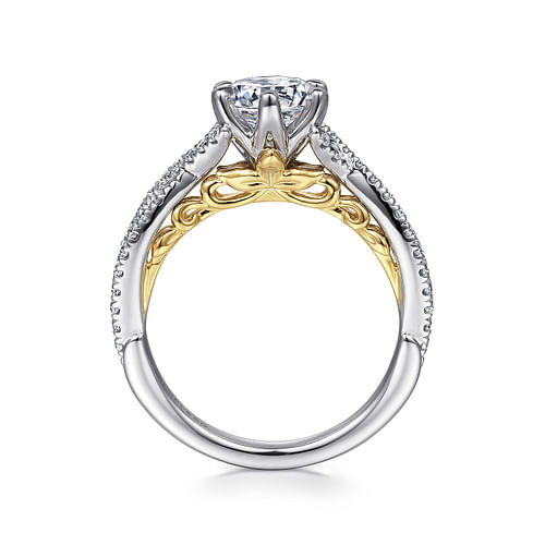 14K White-Yellow Gold Split Shank Round Diamond Engagement Ring