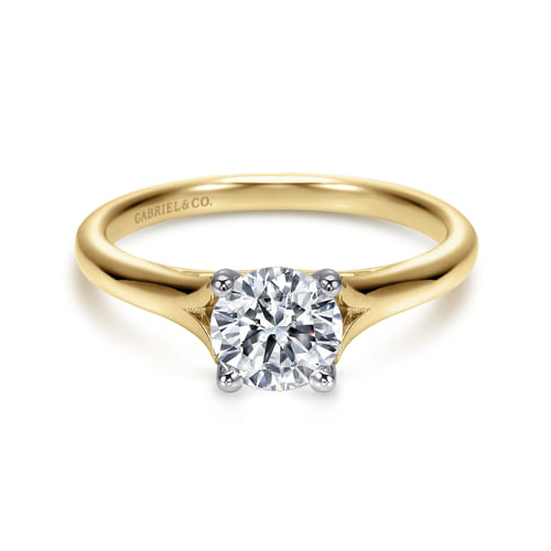 14K White-Yellow Gold Split Shank Round Diamond Engagement Ring