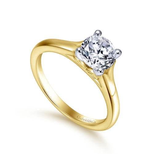 14K White-Yellow Gold Split Shank Round Diamond Engagement Ring