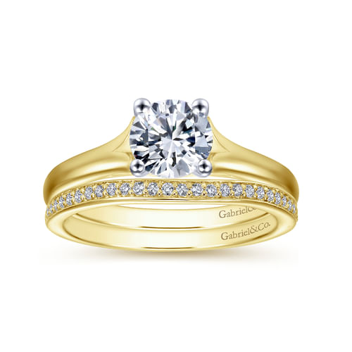 14K White-Yellow Gold Split Shank Round Diamond Engagement Ring