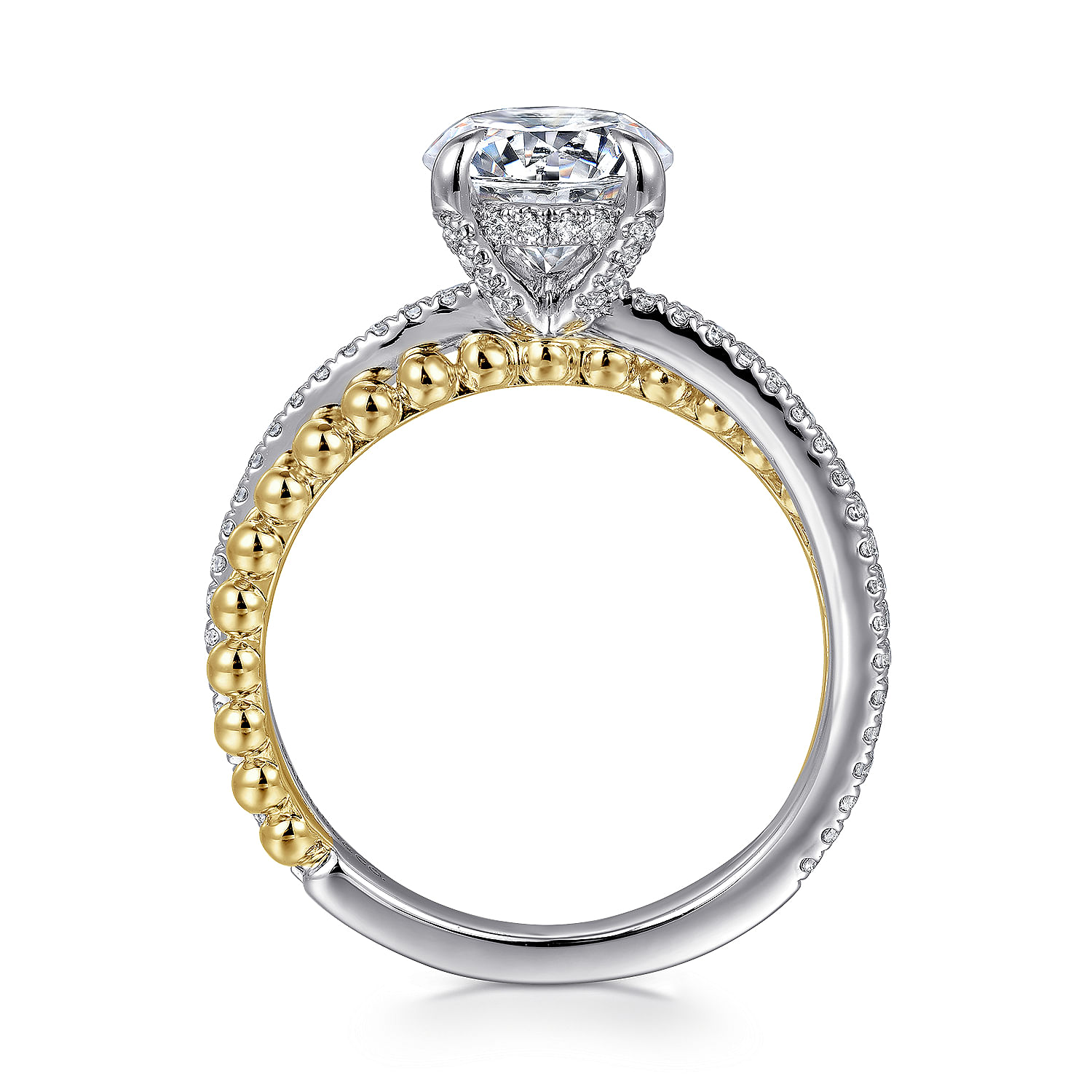 14K White-Yellow Gold Split Shank Round Hidden Halo Diamond Engagement Ring