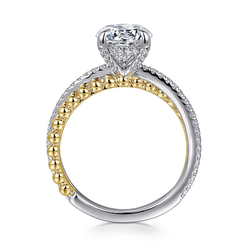 14K White-Yellow Gold Split Shank Round Hidden Halo Diamond Engagement Ring