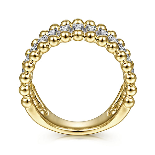 14K White-Yellow Gold Three Row Diamond and Bujukan Bead Ring