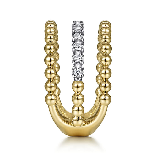 14K White-Yellow Gold Three Row Diamond and Bujukan Bead Ring