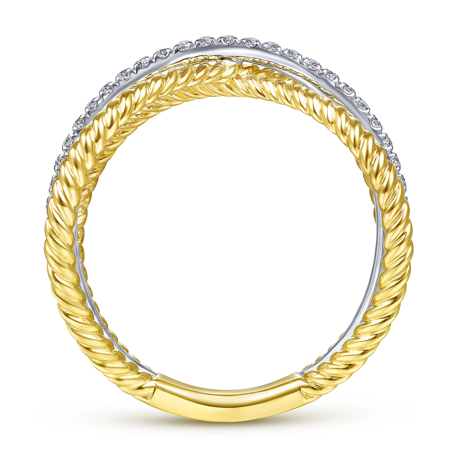 14K White-Yellow Gold Twisted Criss Cross X Shaped Diamond Ring