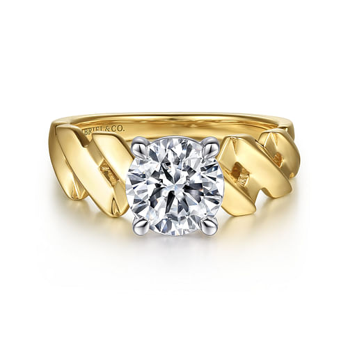 14K White-Yellow Gold Twisted Diamond Engagement Ring