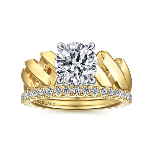 14K White-Yellow Gold Twisted Diamond Engagement Ring