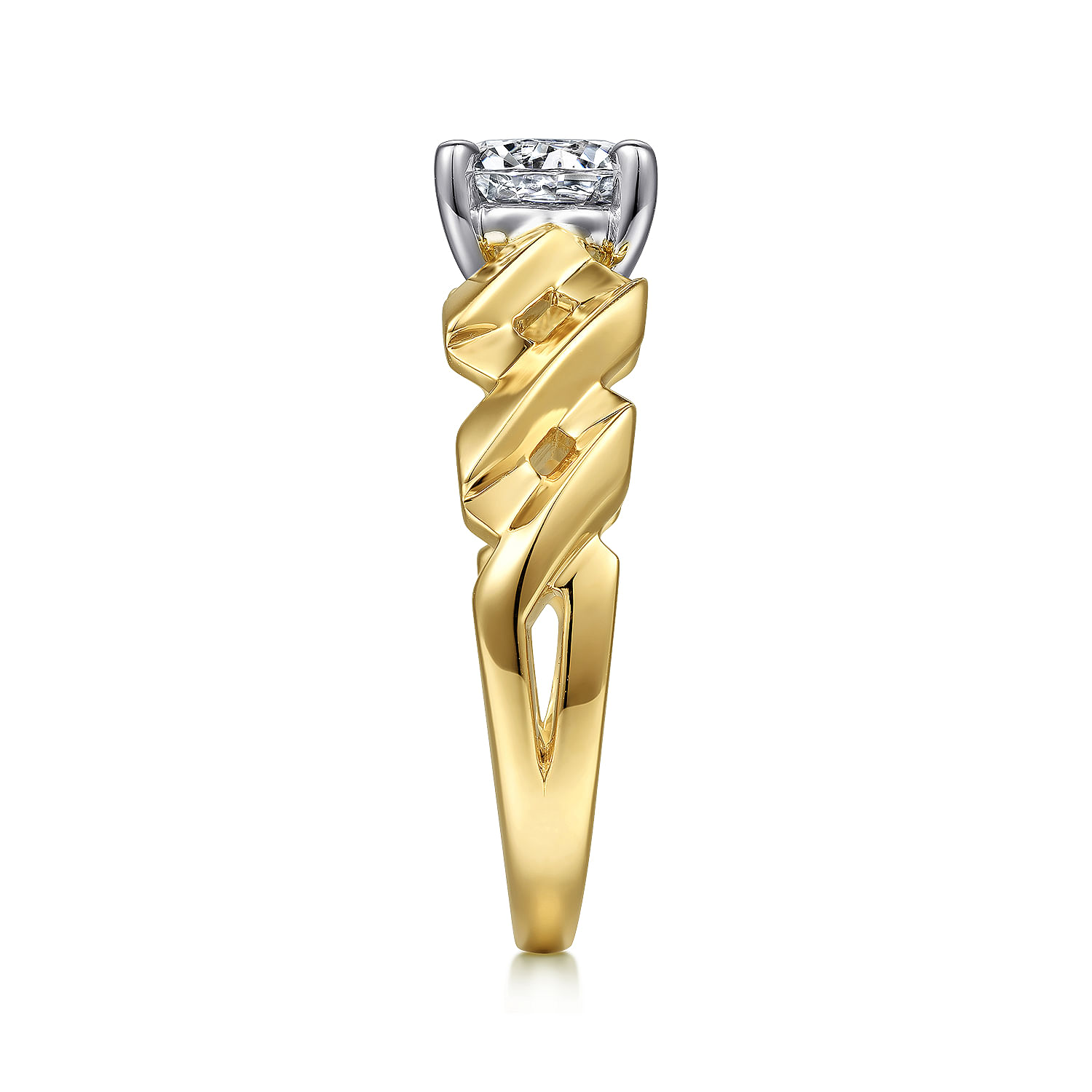 14K White-Yellow Gold Twisted Diamond Engagement Ring