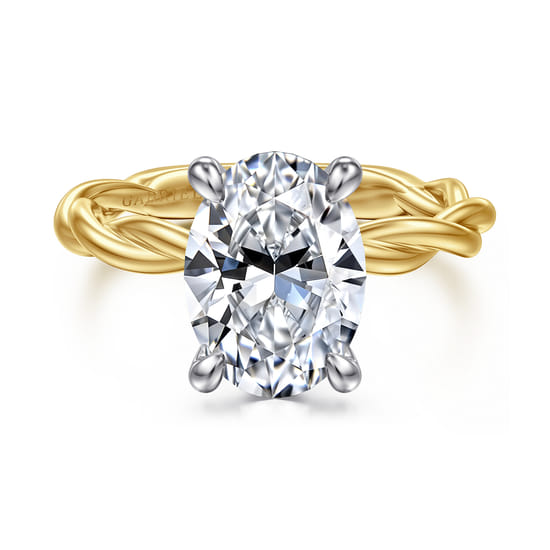 Gabriel - 14K White-Yellow Gold Twisted Oval Diamond Engagement Ring