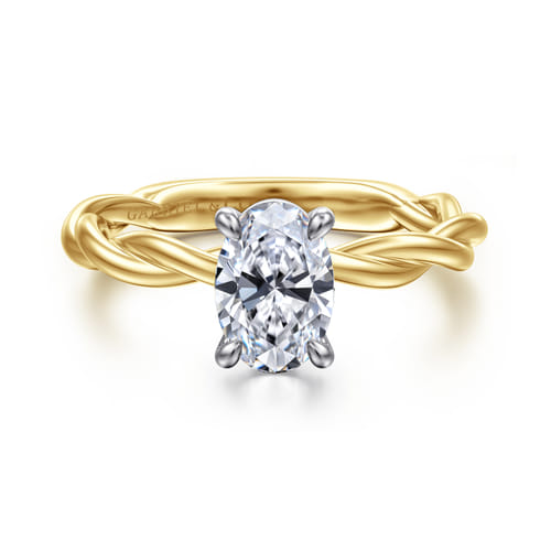 14K White-Yellow Gold Twisted Oval Diamond Engagement Ring