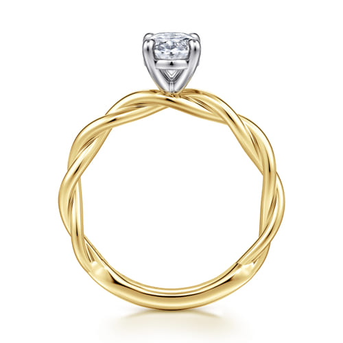 14K White-Yellow Gold Twisted Oval Diamond Engagement Ring