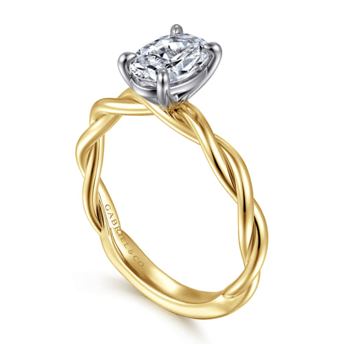 14K White-Yellow Gold Twisted Oval Diamond Engagement Ring