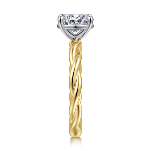 14K White-Yellow Gold Twisted Oval Diamond Engagement Ring