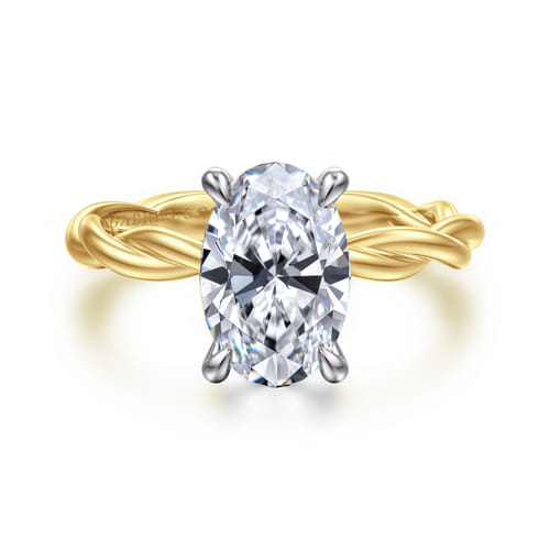 14K White-Yellow Gold Twisted Oval Diamond Engagement Ring